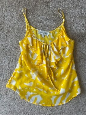Fifteen Twenty Yellow and White Ruffle Tie-Front Cami